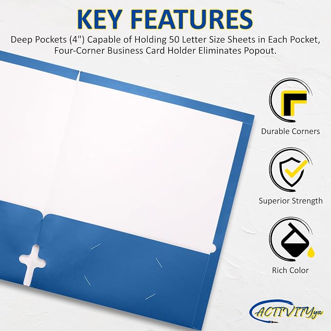 10 Pack Two Pocket Folders, Light Blue, Strong Thick Paper Folders, for Letter Size, by ACTIVITYya