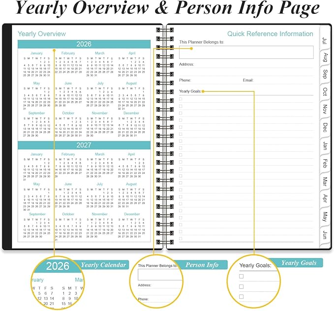 2026-2027 Appointment Book & Planner - 2026-2027 Daily Hourly Planner from July 2026 - June 2027, Weekly Appointment Book with 30-Minute Interval, Medium 6.4" x 8.5", Black-B
