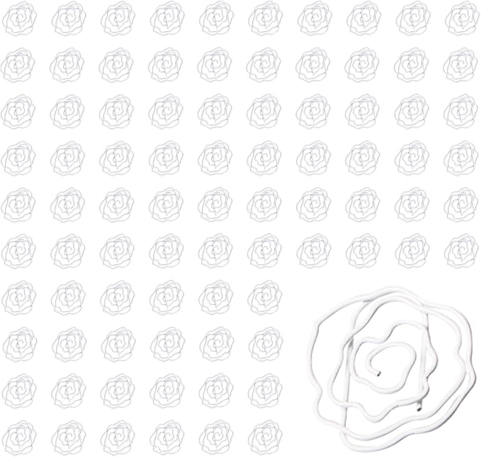 Flower Shaped Paper Clips, 100PCS Floral Paper Clips White Rose Shape Paperclips Decorative Paperclips Bookmarks with Box for Office Home School Supplies