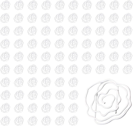 Flower Shaped Paper Clips, 100PCS Floral Paper Clips White Rose Shape Paperclips Decorative Paperclips Bookmarks with Box for Office Home School Supplies
