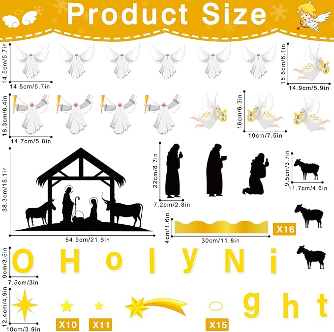 Christmas Nativity Religious Bulletin Board Set - Angel DIY Photo Craft Bulletin Board Classroom Decoration Nativity Scene Cutouts for School Church Chalkboard Wall Office Decor
