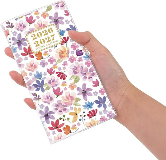 Pocket Calendar 2026-2027 for Purse, 2 Year Monthly Pocket Planner Small Size 6.5" x 3.5", Jan 2026 to Dec 2027 Pocket Calendar for Organizing & Planning (Purple Floral)