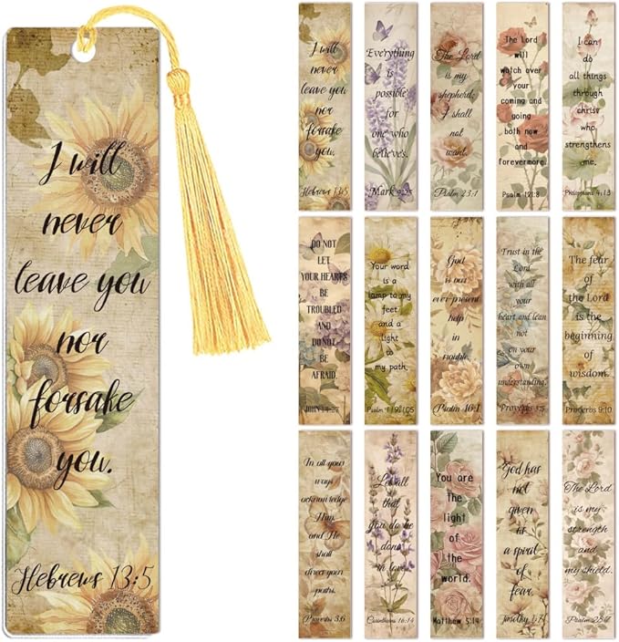Peacoblue 30pcs UV DTF Bookmarks Transfer Stickers Wraps Vintage Flowers and Bible for Women Men Reading, Waterproof Bookmarkers Decal(No Blank Bookmarks) for Acrylic Plastic Metal Blank Bookmark