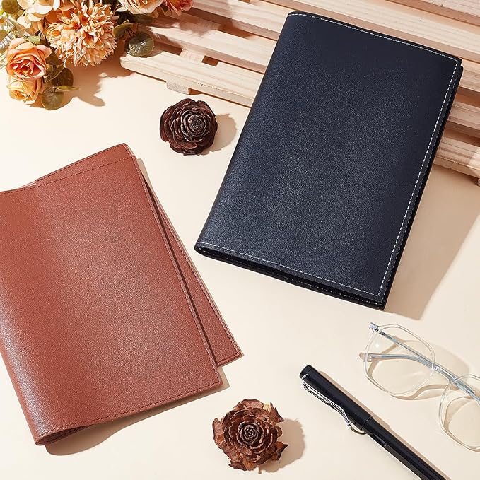 WEBEEDY 4 Pcs Leather Journal Cover Fit for A5 Journals Hardcover Sketchbook,Refillable Leather Handmade Notebook Cover Vintage Book Protector Book Lovers Gifts,5.8x8.3 Inch/15x21cm(Black & Brown)