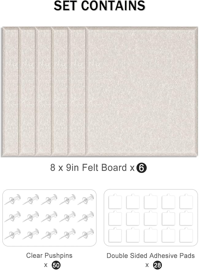 Hsurbtra Cork Board for Wall 24 x 18 Inch, 6 Pack Felt Bulletin Notice Board with Pushpins for Office Home School Farmhouse Wall Decor, Beige