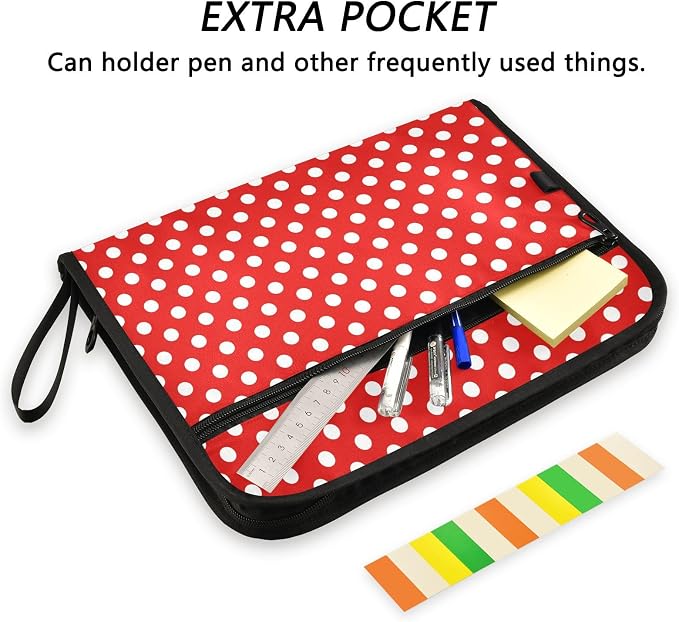 ALAZA Polka Dot Red White 13 Pocket Expanding File Folder with Labels, Accordion File Folder File Organizer Letter A4 Paper for Office School Student