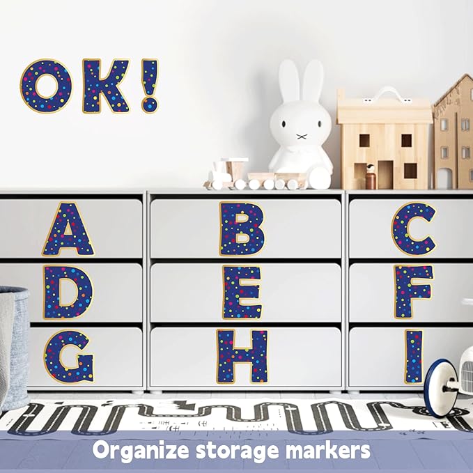 150 PCS Large 6" Bulletin Board Letters Set, Blue with Colorful Polka Dot Classroom Alphabet Cutout Letter for Bulletin Board Display Home School, A Great Helper to Inspire Students' Learning Interest
