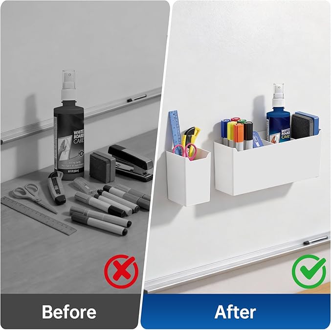 FRETONBA 2 Pack Magnetic Dry Erase Marker Holder, Large & Small Whiteboard Organizer with Removable Dividers, Magnetic Pen Caddy for Refrigerator Locker Office