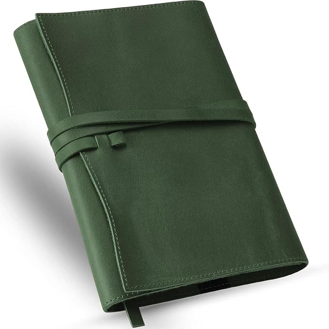 Jack&Chris Leather Bible Cover, Leather Book Cover for Men and Women, Bible Holder Strap Bible Cover Gifts, Green Large