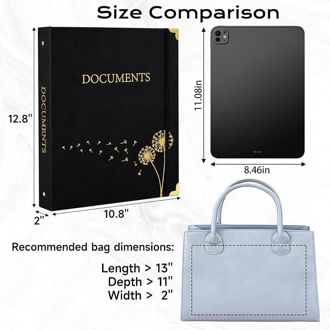 XKDOUS Aesthetic Document Organizer 3 Ring Emergency Binder Linen Folio Folders with 9 Pockets Expanding File Storage Holder for Important Papers, Letters, Passports, Photos