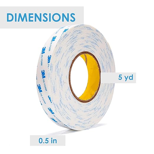 CANOPUS 1600T Double Sided Tape, 0.5in x 5yd, Thick PE Foam, Waterproof Adhesive Tape for Crafts, Picture Hanging, DIY Projects, Posters, Indoor & Outdoor Mounting