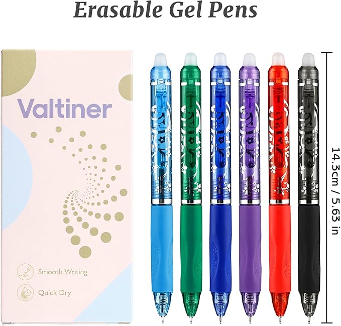 6 Colors Retractable Erasable Pens, Colored Gel Ink Pens Clicker with Erasers, 0.5mm Fine Point Smooth Writing Pen for Journaling Note-Taking Crossword Puzzles Supplies (Multicolor)