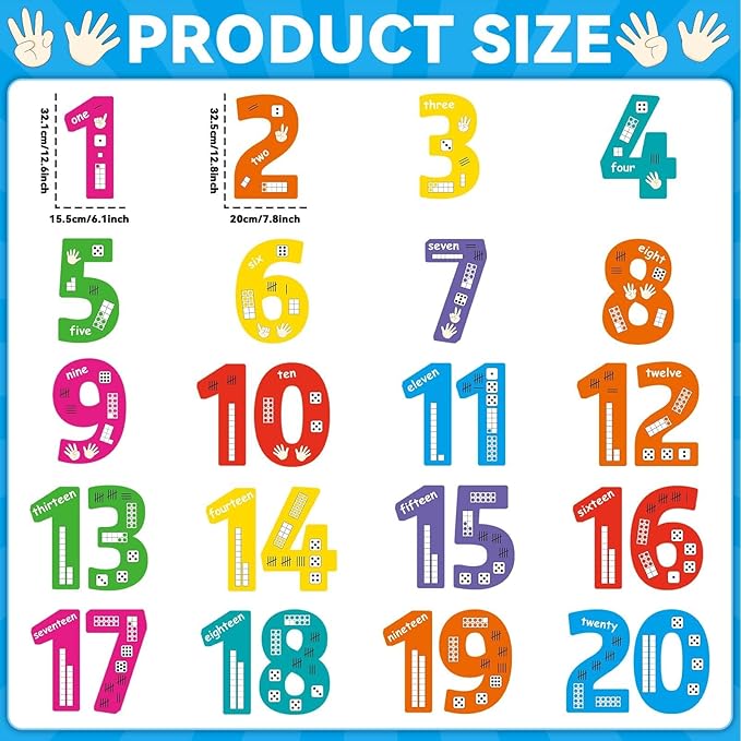 20Pcs 13In Colorful Jumbo Numbers Bulletin Board Set 1-20 Cutouts for Classroom Wall Decoration Learning School Educational Teaching Tool Supplies