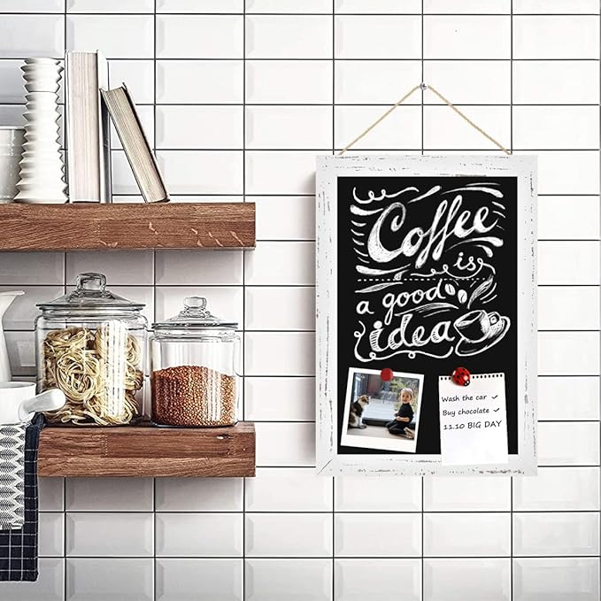 TORASO Chalkboard, White Wood Frame Magnetic Surface Chalkboard Sign, Rusitc White Framed Chalk Board for Wedding, Kitchen, Bar, Restaurant, Menu & Home Decor,8.7" x 12.6"(WH-2232)