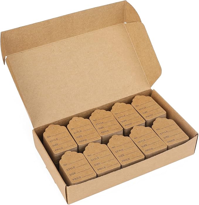 jijAcraft 1000Pcs Price Tags, Brown Clothing Tag for Retail, Small Kraft Paper Tags for Labeling Price, Size, Number, Writable Price Hangtag for Business Supplies Selling Jewlry, Clothes (2" X 1.3")