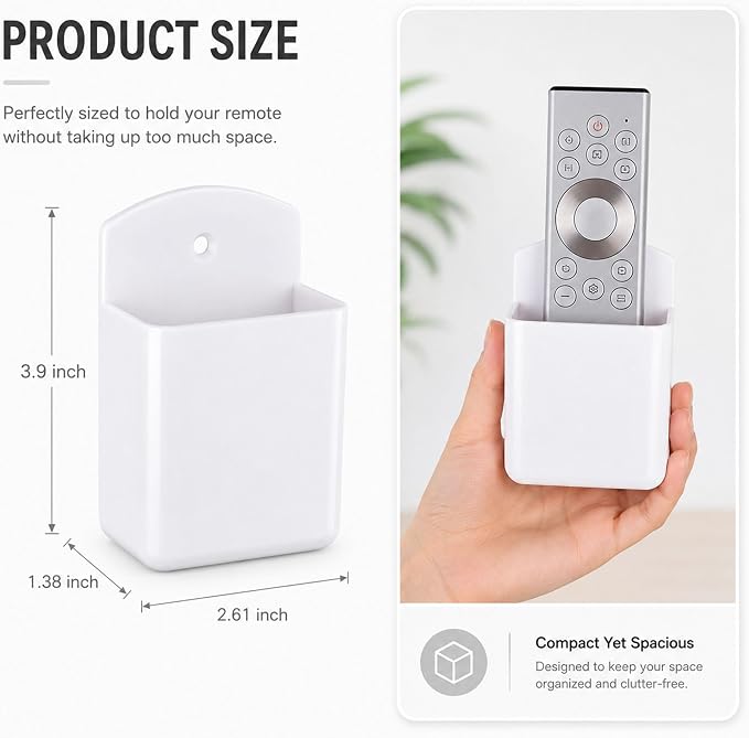 3 Pack Remote Control Holder Wall Mount, Adhesive Remote Holder with Screw Installation Storage Organizer for TV/Media/Air Conditioner Remotes For Home Office School White