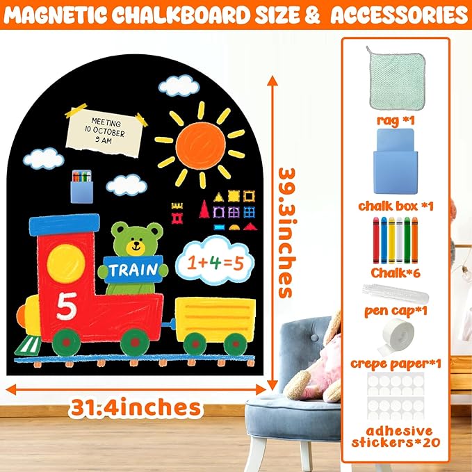 Large Magnetic Arch Wall Decal 31X39 Inch Magnetic Arch Chalkboard Decals for Wall Magic Playwall Magnet Wall Board Black Chalk Board Arch for Kids Room Toddlers Playroom Nursery Classroom Decor