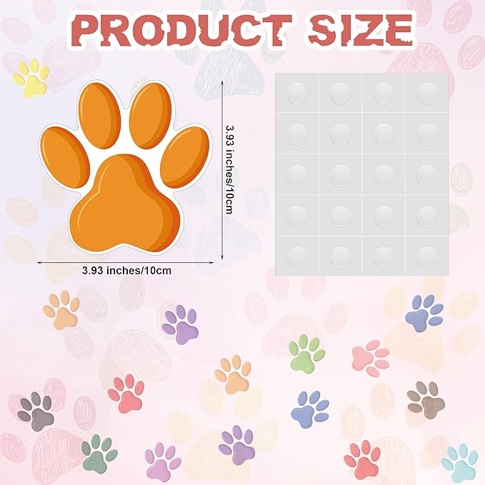 Junkin 60 Pcs Mini Paw Prints Cutouts Accents Bulletin Board Patrol Table Decorations Wall Decal Poster for Kids Educational School Home Party Supplies(Orange)