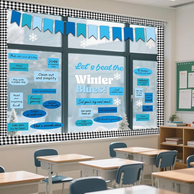 Funrous 63 Pcs Winter Mental Health Bulletin Board Set Motivational Classroom Decor Let's Beat The Winter Snowflake Paper Cutouts for Holiday Party School Classroom Home Wall Decor Supplies