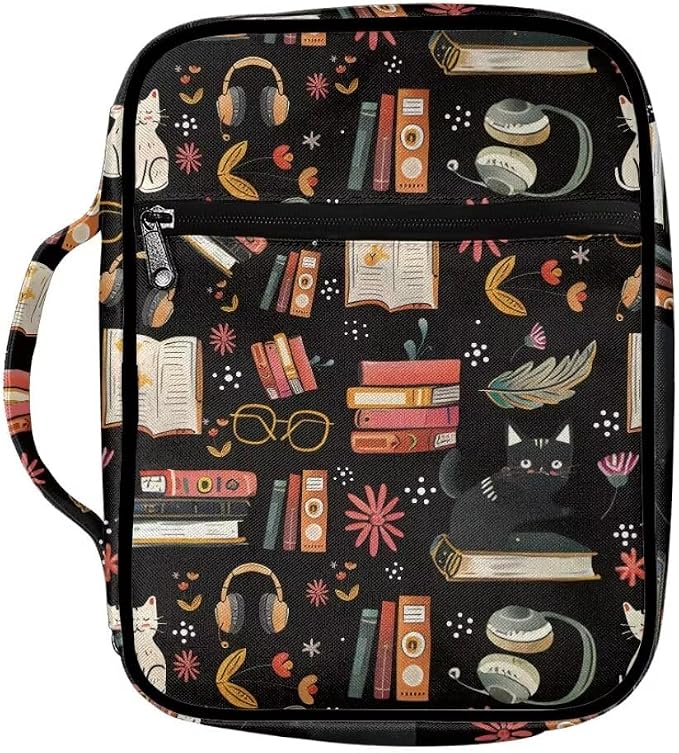 Coldinair Cat with Book Bible Cover Case for Men Teen,Women Bible Bags Book Covers Kids Scripture Carrying Case with Handle and Pocket