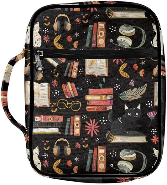 Coldinair Cat with Book Bible Cover Case for Men Teen,Women Bible Bags Book Covers Kids Scripture Carrying Case with Handle and Pocket