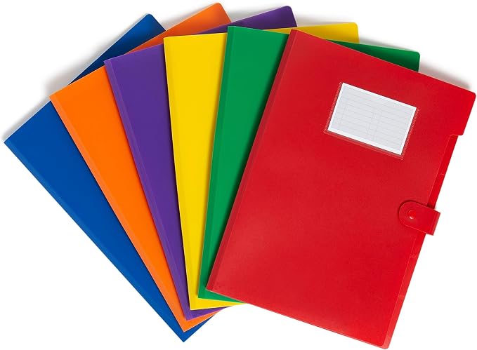 Smead Poly Expanding File, 5 Pockets, Snap Cord Closure, Letter Size, Assorted Colors, 6 per Pack (89601)