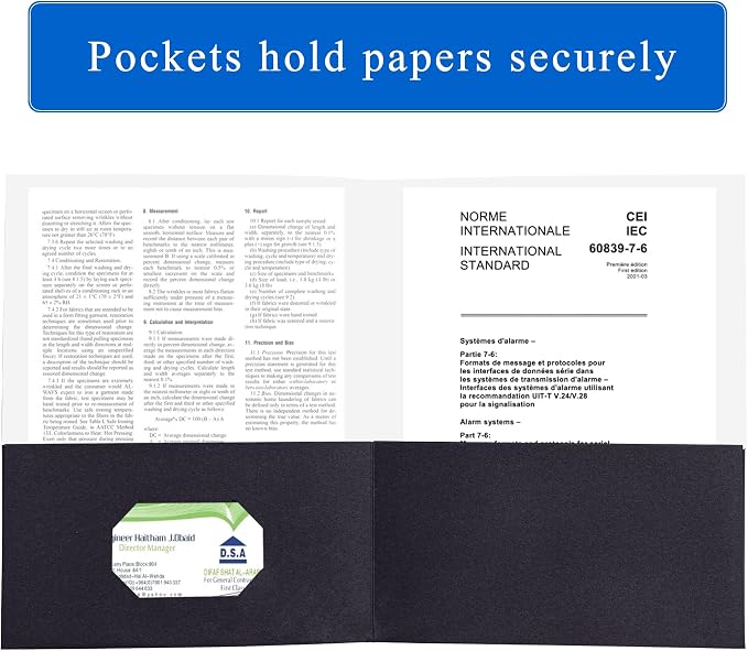Zzrywuty 25 Packs Black 2 Pocket File Folders with Business Card Slot,Textured Paper,Letter Size,Holds 100 Sheets for School,Office,Business,Black