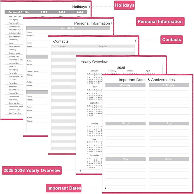 Daily & Monthly Planner for 2026 or Anytime - ADHD Planner Two Pages Per Day, Daily Planner Undated to Increase Focus, Eliminate Overwhelm, Achieve Your Biggest Goals, 8.5'' × 11'', Pink