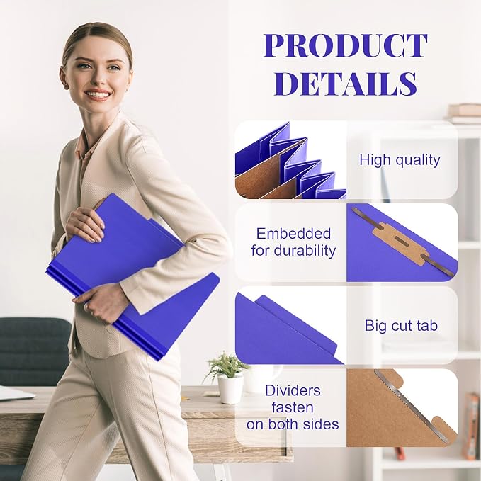 Skyygemm 12 Pcs Classification Folders Letter Size, 3 Divider Pressboard File Folder with Fasteners, Expanding File Organizer Bulk for School Teachers, Office Employee, Coworker, Staff (Purple)