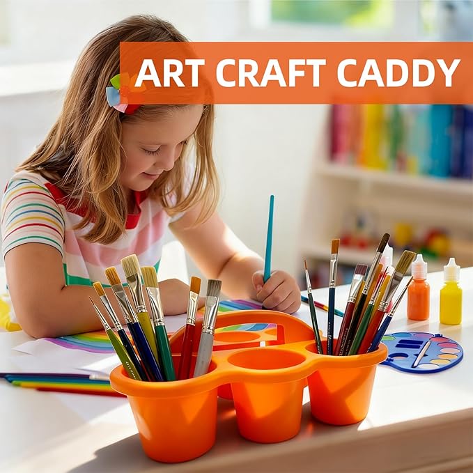 6 Pack Classroom Caddy Storage Basket, 6 Compartment 6 Cup Caddy - BPA-Free Plastic Stackable Drink Carrier for Kids, Office, Arts & Crafts Supplies (Assorted Colors)
