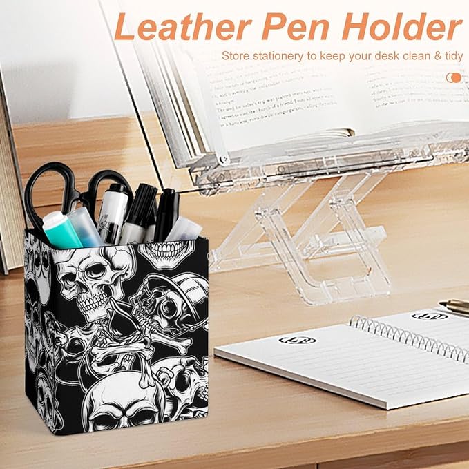 Fashion Pencil Pen Holder Cup, Waterproof Office Supplies, Waterproof Multifunctional Office Supplies Cool Funny Goth Skulls Art