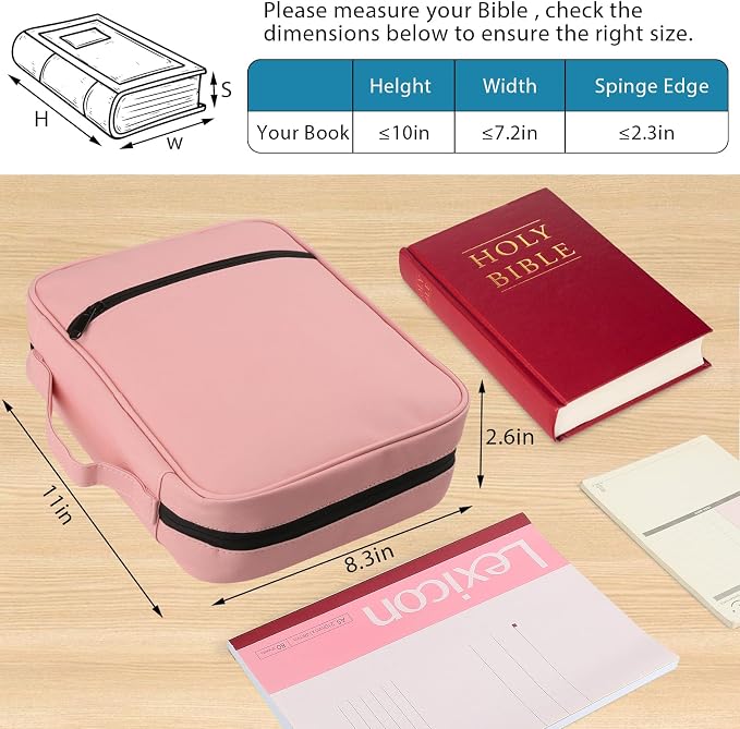 CDBXPRG Bible Cover, Bible Carrying Book Case for Women,Protective Church Organizer Holder Bag with Handle Pockets,Christian Gift for Girls Boy and Men Pink