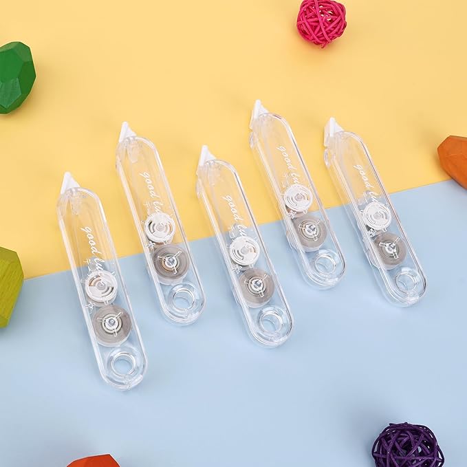 5-Piece Correction Tapes, Aesthetic Cute White Pull Out Tape, Quick Dry, Instant Correct, Easy to Use for School Office Supplies (Transparent)