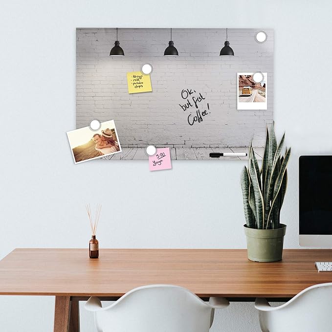 Navaris Magnetic Dry Erase Board - 16 x 24 inches Decorative White Board for Wall with Design, Includes 5 Magnets and Marker - Industrial