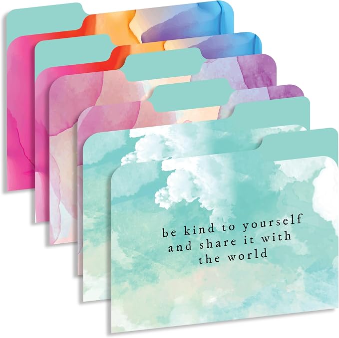 Decorative File Folders 1/3 Cut Tab, 12 Pack 6 Design, Heavyweight Laminated Letter Size (9.5” x 11.5”), Stylish Fashion File Folders for Home, Office & School Organization (Water Color)