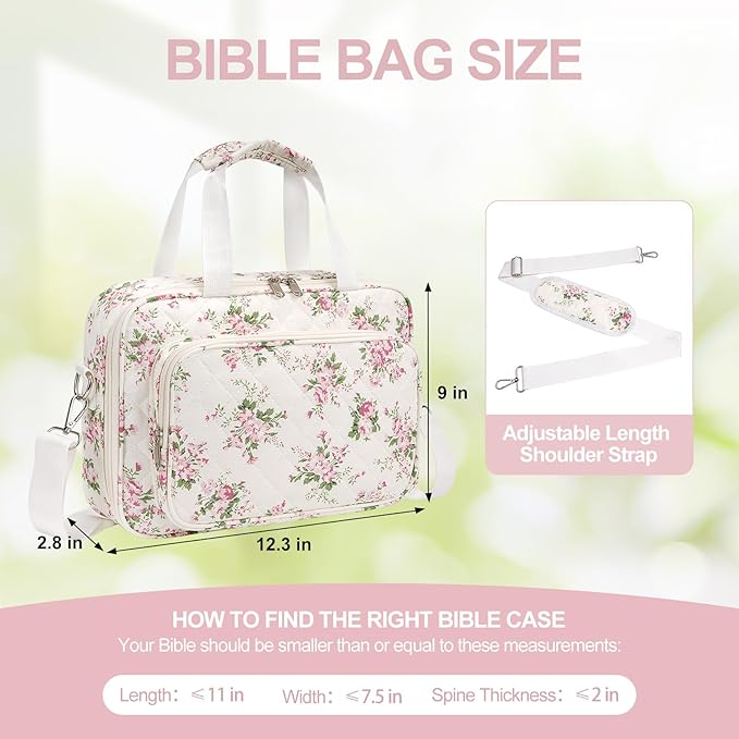 Bible Bag, Bible Cover Case for Women, Quilted Bible Cover with Shoulder Strap, Bible Bags for Women Organizer