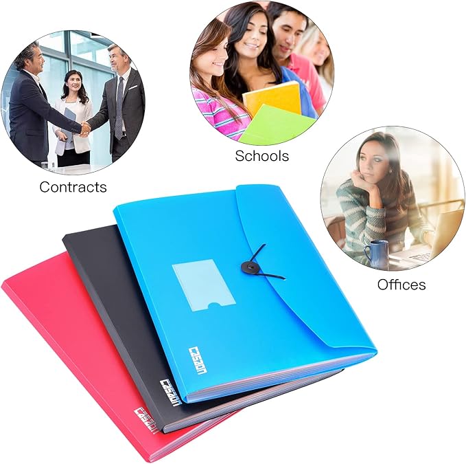 7-Pocket Expanding File 3pcs, Plastic Expandable File Folder - Black&Blue&Red