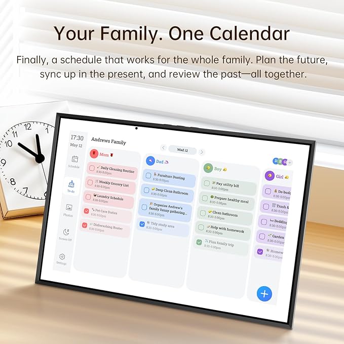 10.1 Inch Digital Calendar 2026 Chore Chart – Interactive Touchscreen Wall Planner, Smart Family Organizer for Family Schedules, Desktop and Wall Mountable, Black and White