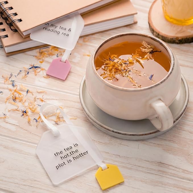 Honoson 6 Pcs Tea Bag Bookmarks Party Favors Cute Hand Gift Bookmarks for Women Mom Mother's Day Book Reading Lovers Gift (Proverbs,Acrylic)