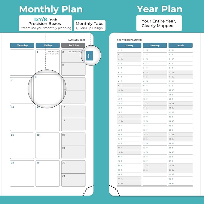 Weekly Monthly 2026-2027 Planner (July 26-Dec 27),6.5"x3.75",18 Months Agenda Plan with Month Tabs & Pocket,Expenses/Note Pages, Academic Calendar with Vegan Leather Cover,Light Blue
