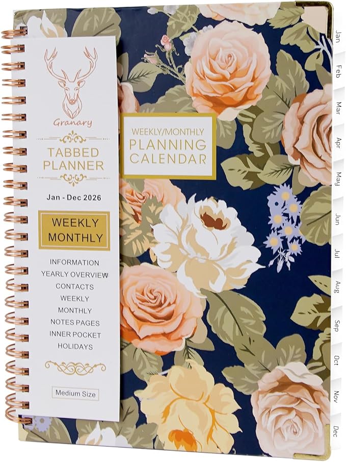 2026 Appointment Book, Weekly and Monthly Calendar Planner for Women, Jan 2026 - Dec 2026, Hardcover Planning Agenda book with Tabs, Spiral Bound, Inner Pocket, Perfect for School Office Supplies, 8.4" x 6.3" (Rosa)