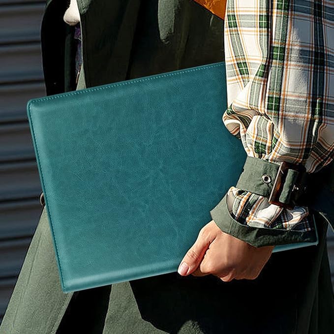 WAVEYU Padfolio Business/Resume Portfolio Folder, Leather Interview Portfolio Business Portfolio Portfolio Organizer with Legal Pad Folder Clipboard,Interview Folder for Men/Women, Dark Green
