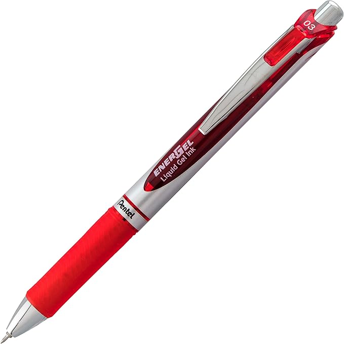 Pentel Gel Ink Pen, EnerGel RTX Retractable Gel Pen, (0.3mm) Needle Tip, Extra Fine Point, Red Ink, 2 Pk (BLN73BP2B)