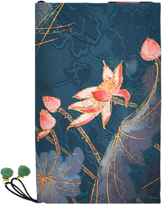 BLBMH A6 Book Cover 4x6 | Non-Stretch Fabric Sleeve with Bookmark | Handmade Washable Protector for Paperback Bible Journal Notebook | Gift for Women Readers - Lotus