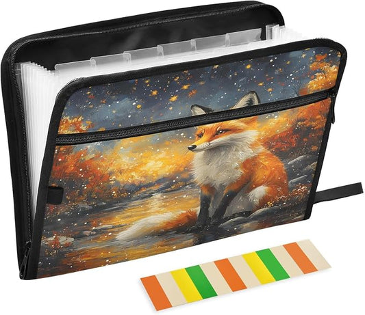 Expanding File Folder Funny Magic Fox Accordion File Organizer 13 Pockets Document Organizer with Zipper Labels A4 Letter Office Storage