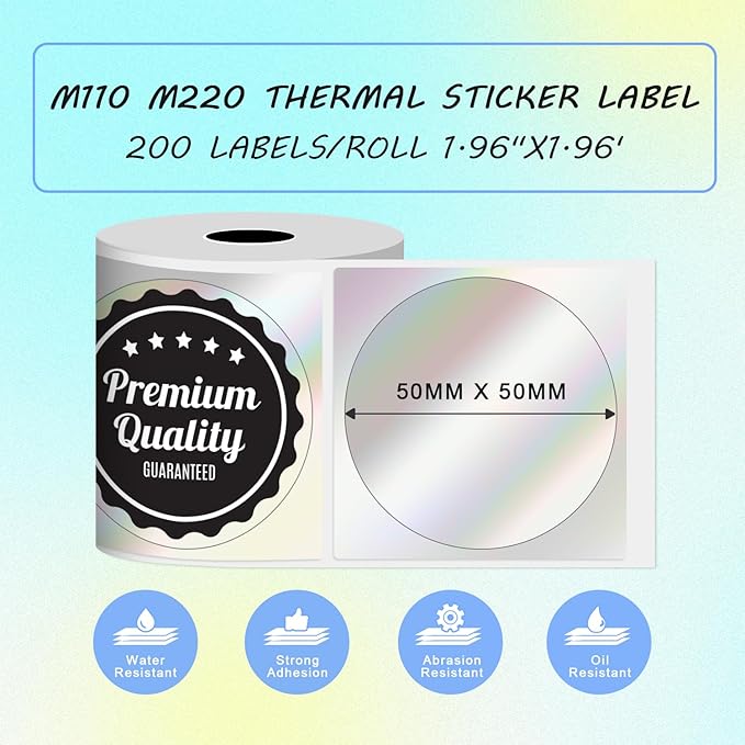Round Circle Thermal Label Compatible with Phomemo M100/M110/M221/M220/M120/M200 Label Printer,1.96" x 1.96"（50x50 mm, 140 Labels/Roll Round Labels for Home, Office, School, Store, Easy to Use