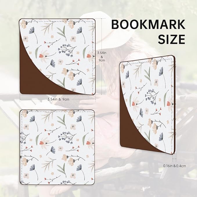 2 Pack Flower Leather Book Corner Bookmark, Durable Handmade Reading Accessories - Gifts for Readers, Women, Men, Teachers, Students 4