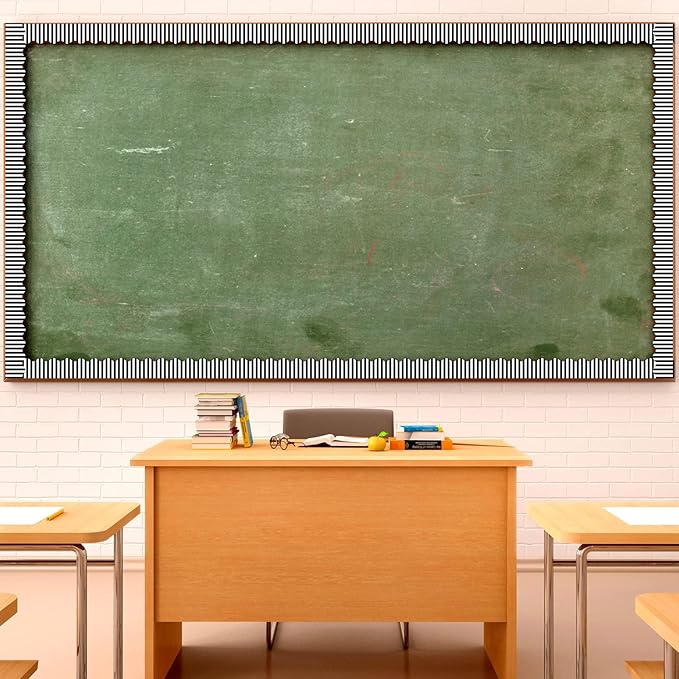 65 Feet Scalloped Bulletin Board Border for Classroom Self Stick Striped Borders Wavy Line Border for Bulletin Cork Board Desk Classroom Party Supplies Decor(Black and White Stripes)