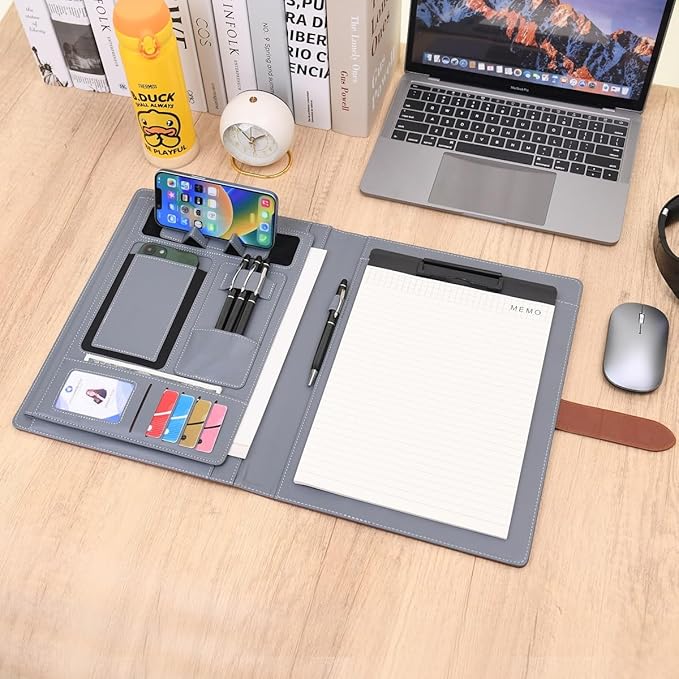 Wason Portfolio Padfolio A4 Leather PU Folder File Document Holder Case with Writing Pad and Removable Clipboard for Organizer Office Travel School (Brown)