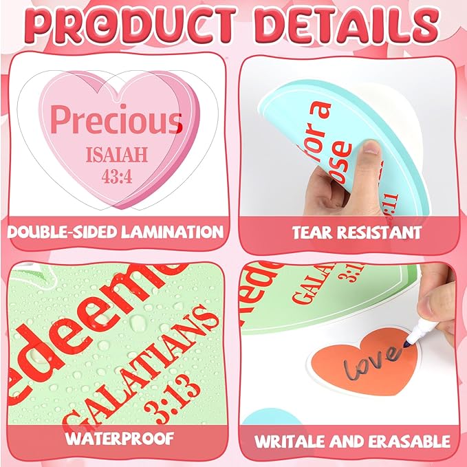 Christian Bulletin Board Decorations Set Motivational Quote Paper Cutout God Says You are Valentine's Day Classroom Wall Decor Conversation Heart Bulletin Board for Sunday School Home Church Supplies